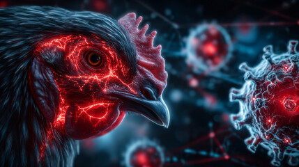 Bird Flu Pandemic Virus Concept, bird flu symptoms in humans, h5n1 virus 3d rendering 