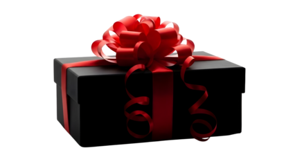 Stylish black gift box with a vibrant red ribbon and bow, perfect for thoughtful presents and festive celebrations