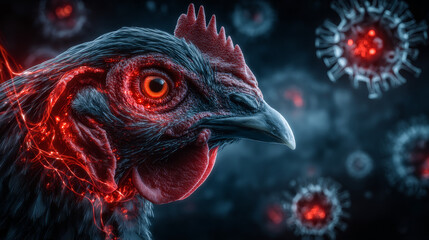 Bird Flu Pandemic Virus Concept, bird flu symptoms in humans, h5n1 virus 3d rendering 