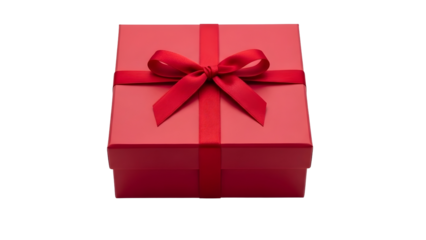 A bright red gift box with a satin ribbon bow, perfect for any celebration