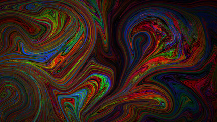 Abstract Dark Vibrant Liquid Swirl Background with Colorful Neon Marble Texture and Fluid Artistic Flow for Modern Creative Design