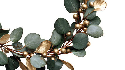 Golden Eucalyptus Branch, isolated on transparent background
