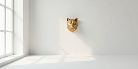 Golden Bear Head Wall Decor in a Minimalist Room Setting