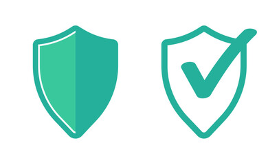 Shield security protection check mark icon vector modern simple flat cartoon comic illustration graphic design, safety verify trust sign symbol, guard approved success badge emblem, privacy defense