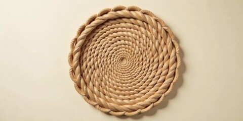 Intricate Spiral Design of a Circular Woven Coaster Featuring a Natural Fiber Texture