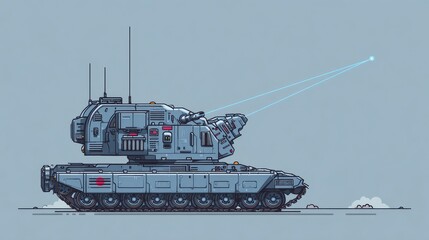 Futuristic battle tank with advanced sensors and angular armor design, isolated on white background,