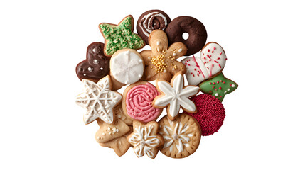 Assorted Decorated Christmas Cookies, isolated on transparent background