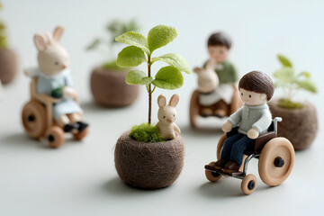 笑顔で過ごす車椅子の子供たちの日常風景／まみおデザイン福祉シリーズ
