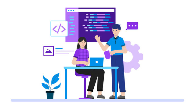 DevOps Team Automating Software Deployment. Flat Vector Business Illustration