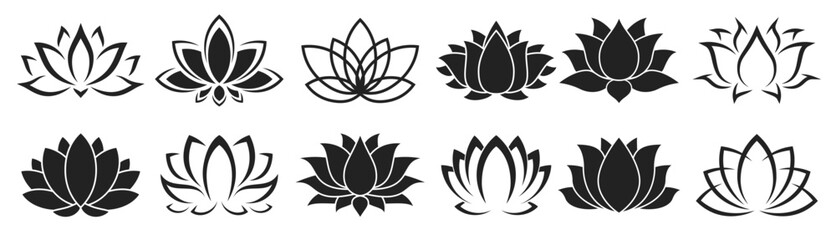 lotus flower icons buddhism and yoga symbols