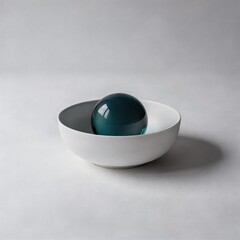 Minimalist Still Life with Teal Sphere in White Bowl