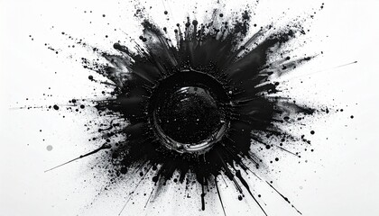 Black ink splatter radiating on white background