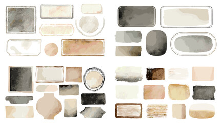 Soft watercolor ceramic and kitchenware set with plates bowls and containers in neutral tones. Minimal household objects isolated on white for interior and lifestyle design.