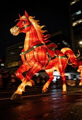 Vibrant Horse Lantern Illuminating a Night Parade