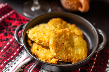 Traditional Potato Pancakes In Cast Iron Skillet