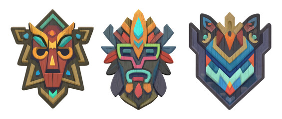 Colorful Tribal Emblem Set with Angular Shapes and Unique Patterns for Graphics