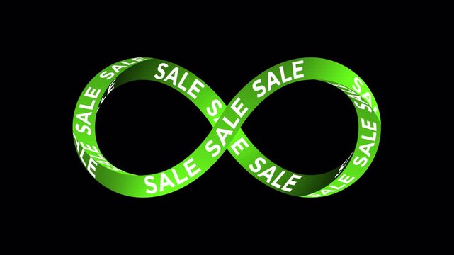 infinity text scrolling of sale animation on 4k video black background