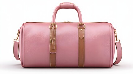 Stylish pink travel bag isolated on white background
