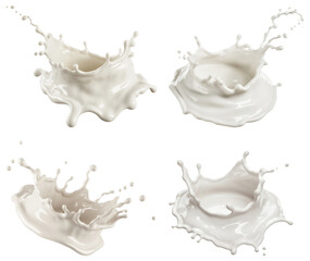 milk splash collection, isolated on white background.