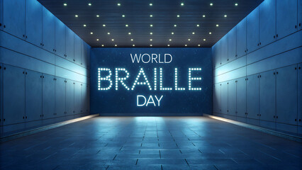World Braille Day awareness display in modern blue room