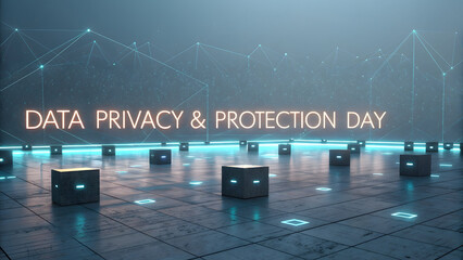 Data privacy and protection concept with glowing cubes