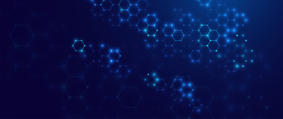 Abstract Digital Blue Hexagons Pattern Business or Science Research Background. Medical or Tech Innovation Online Webinar Presentation Event. Conference or Forum Vector Illustration Backdrop. 