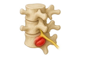 Human lumbar spine herniated disc compressing spinal nerve causing lower back pain medical anatomy illustration isolated on white background