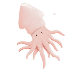 pink squid on a white background