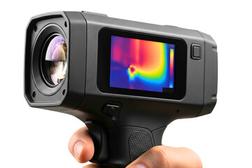 Professional thermal camera detecting heat signature isolated with transparent background