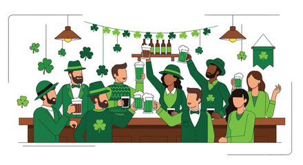 Fototapeta premium People celebrating St Patricks Day at a bar.