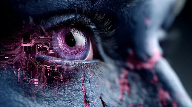 cyborg eye, ai driven business strategies in futuristic workspace, futuristic ai powered business efficiency concept, digital innovation and ai automation in modern workspace - Powered by Adobe