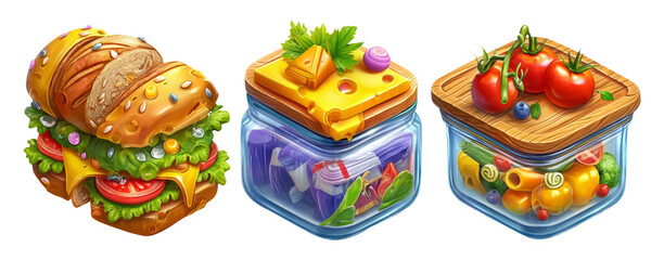 Fototapeta premium Colorful 3D Meal Prep Illustration Featuring Fresh Ingredients and Healthy Lifestyle