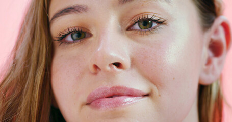 Portrait, beauty and woman with makeup, studio and pride with mascara for change, glow and...