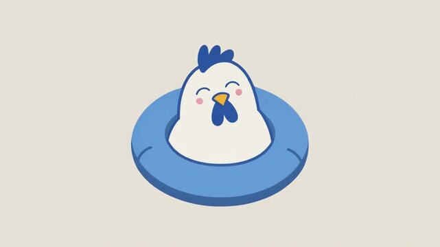 Cute Chicken Swimming with Blue Lifebuoy Ring