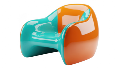 Modern turquoise and orange chair isolated on transparent background