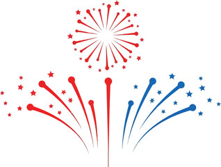 Patriotic Red and Blue Fireworks Vector Illustration for Celebration