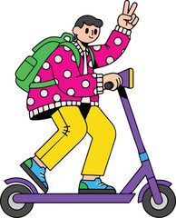 Trendy Urban Character with Backpack on Electric Kick Scooter