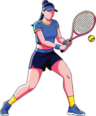 Female Tennis Player Athlete in Action Vector Illustration