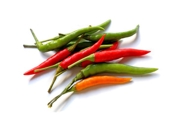 Fresh chilies on white background.