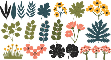 Collection of Various Botanical Elements and Floral Designs.