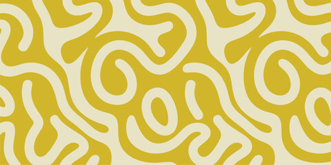Abstract organic wavy lines pattern in mustard yellow and cream vector