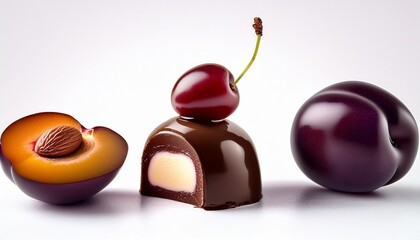 cherry and chocolate candy with white background 