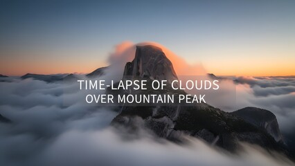 Mountain Peak Emerging from Clouds at Sunset.