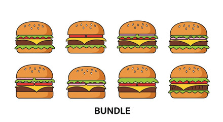 Delicious Burger Bundle Collection with Various Toppings and Buns.