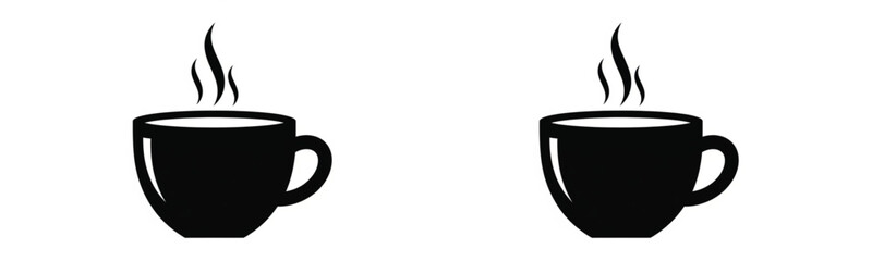 Set of Two Minimalist Black Hot Coffee Cup Icons with Steam Vector