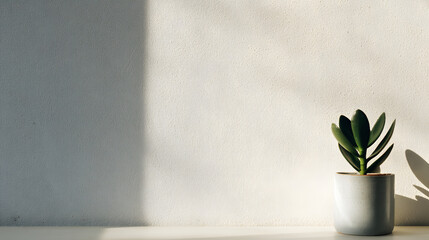 Simplicity in the Light: A minimalist composition showcasing a potted succulent basking in the soft interplay of light and shadow, the scene exuding a sense of calm and natural beauty.