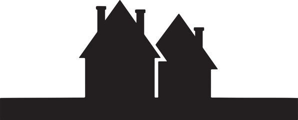Two Minimalist Black House Silhouettes Vector Icon on White Background