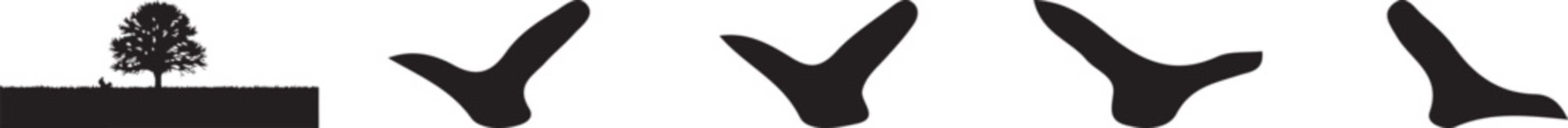 Set of Black Abstract Angular Vector Graphic Elements and Tree Silhouette Isolated on White Background