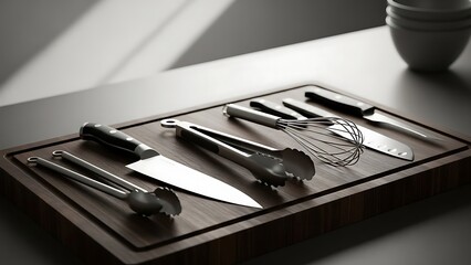 Culinary Tool Flat Lay with Natural Shadows