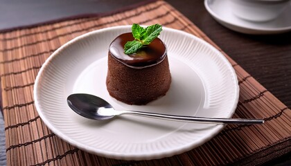 chocolate mousse cake on a white plate 
